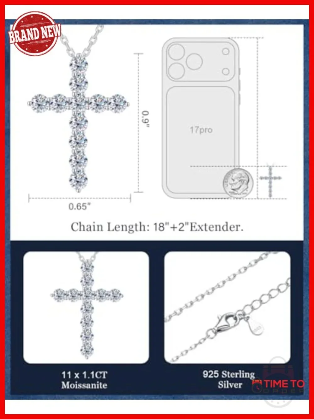 Sterling Silver Moissanite Cross Pendant Necklace Christian Gift